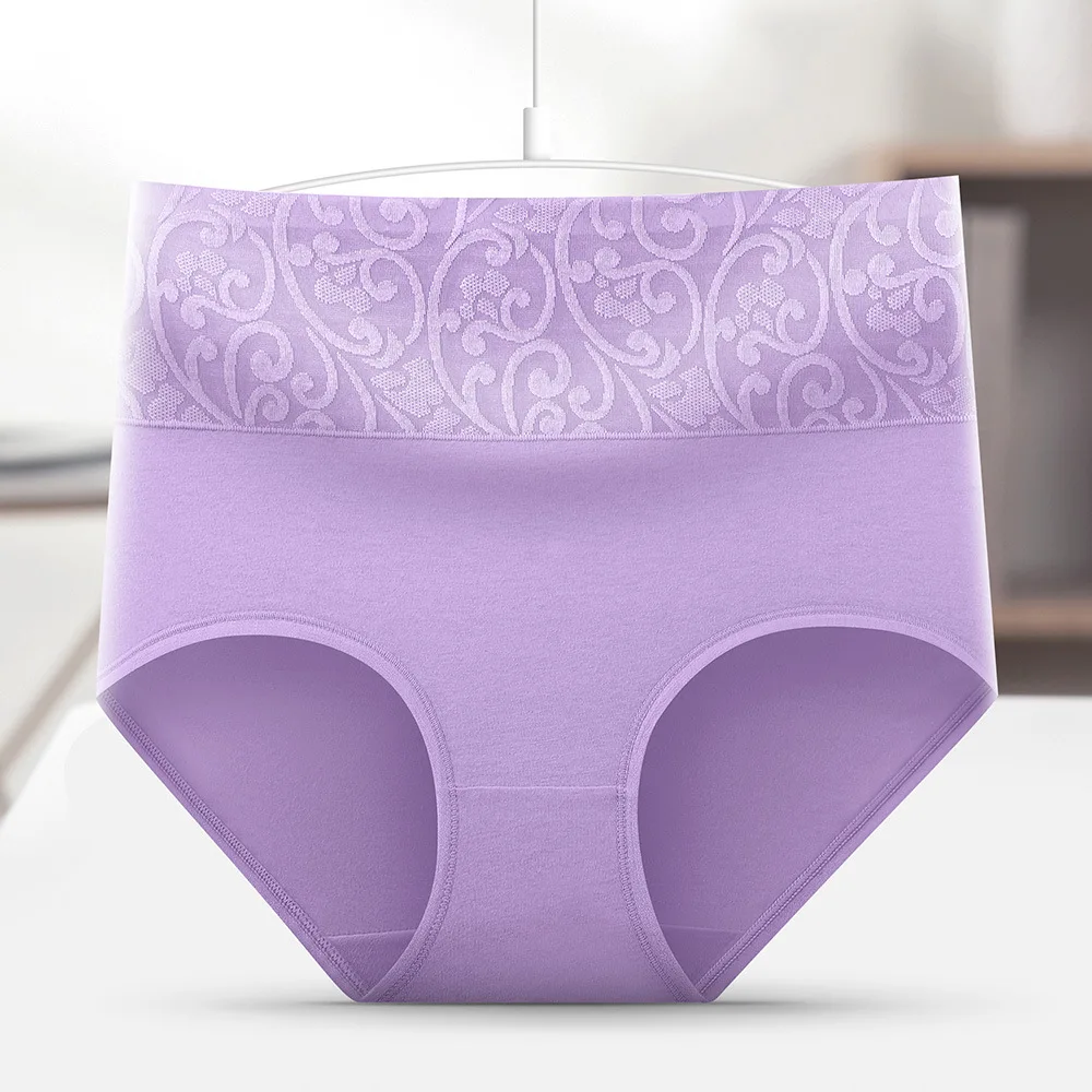 1pcs Cotton Brief Women Solid Panties Girl High Waist Comfort Underpant Lady Plus Size Underwear Female Jacquard Ventilate Panty - Image 5