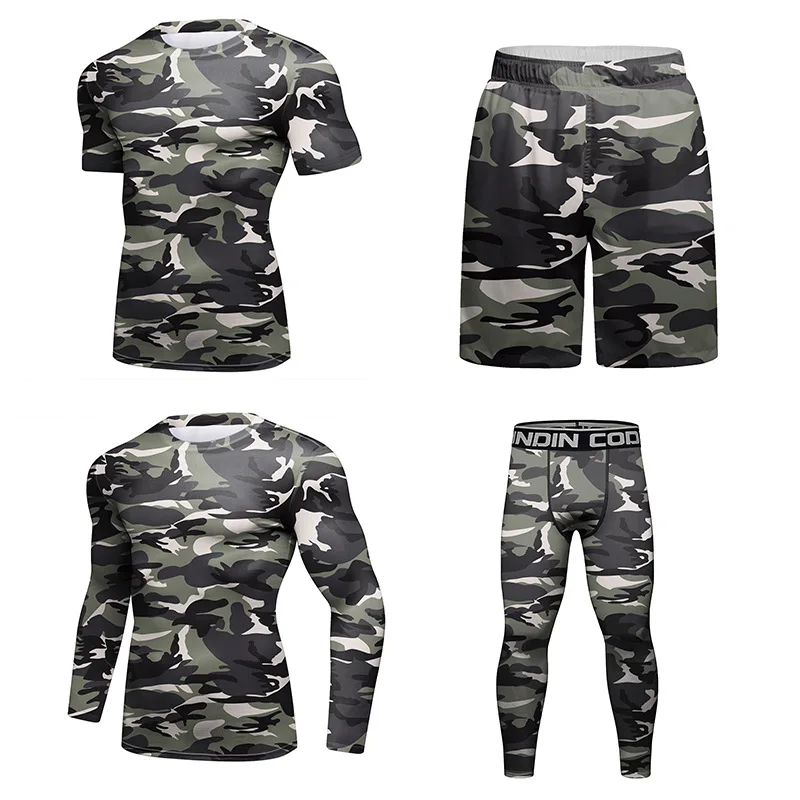 Men\'s Rashguard Jiu Jitsu T-shirt+Pants Sets Muay thai Shorts Bjj Rashguard for Men Kickoxing Jerseys Camouflage Boxeo Sportwear