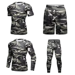 Men's Rashguard Jiu Jitsu T-shirt+Pants Sets Muay thai Shorts Bjj Rashguard for Men Kickoxing Jerseys Camouflage Boxeo Sportwear