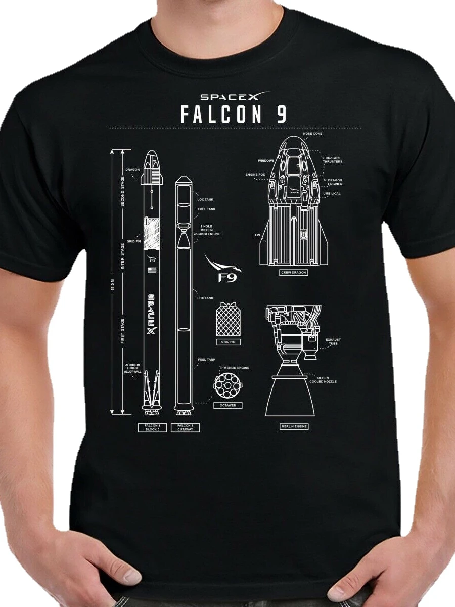 SpaceX Falcon 9 Blueprint Shirt Men's summer cotton o-neck t-shirt