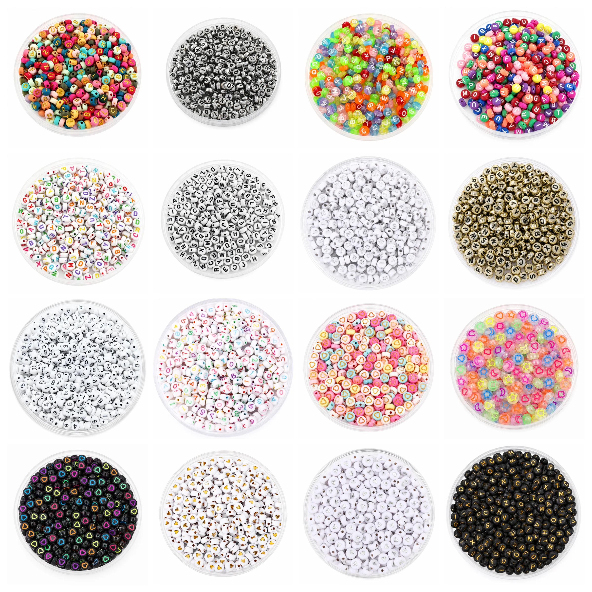 4200PCS 7x4mm Acrylic Letter Beads, 42 Styles, 100PCS Each, Alphabet Number Heart Smile Beads for DIY Jewelry Making Kit