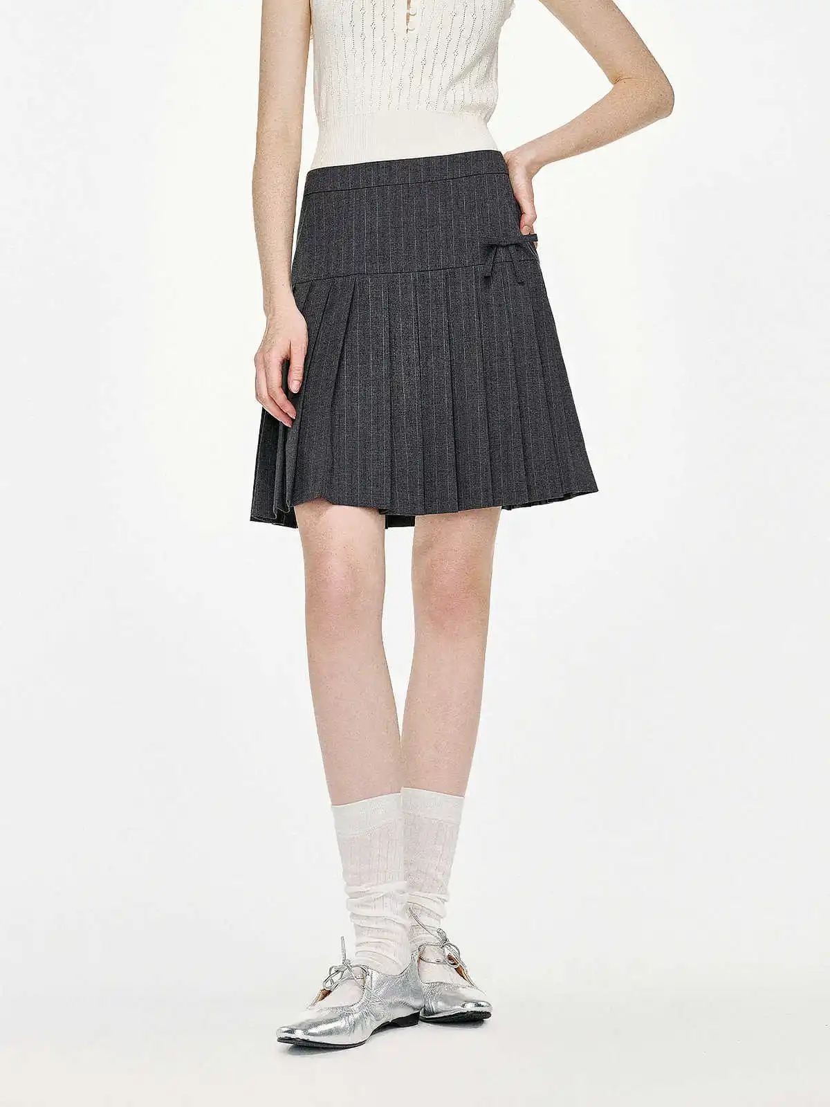 Women Korean Fashion College Style Vintage 2000s Aesthetic Striped Midi Pleated Skirt Y2k Mori Girl High Waist Preppy Japanese