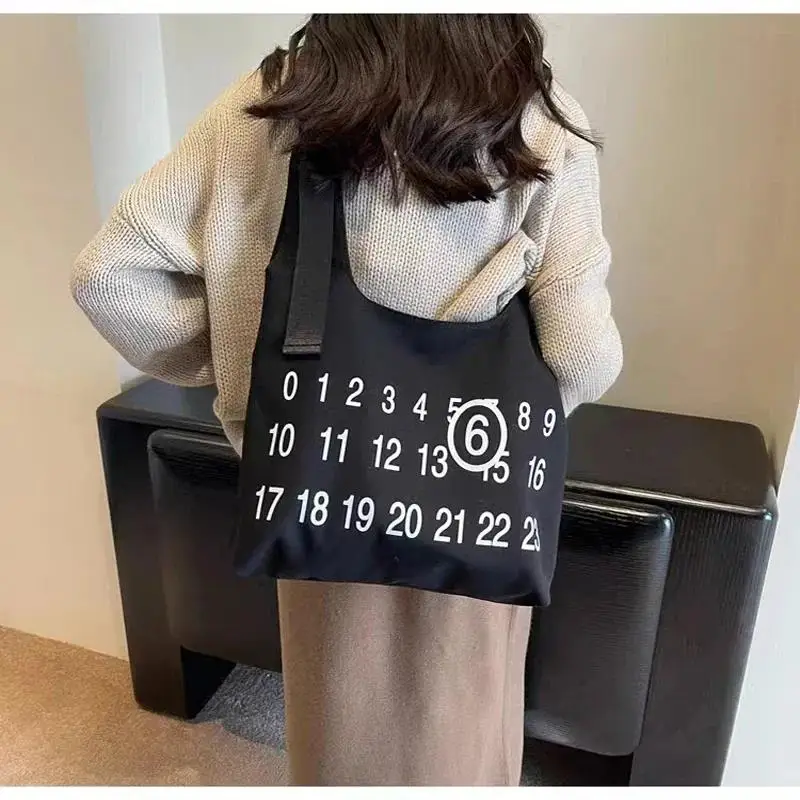 6 Number Print Backpacks Hand Bag Canvas Men Women Casual Tote Bag High-capacity School Bag Commuter Package Korean