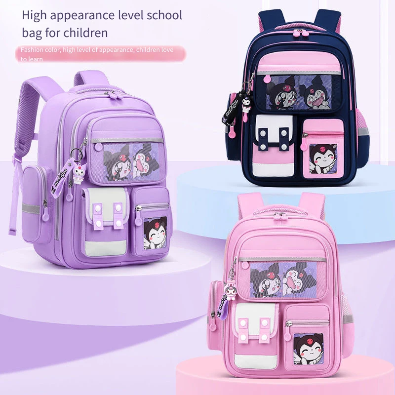 Sanrios Bag Student Kuromi Girl Large Capacity Child Kawaii Cartoon Reduce Burden Shoulders Breathable Water Proof Super Light