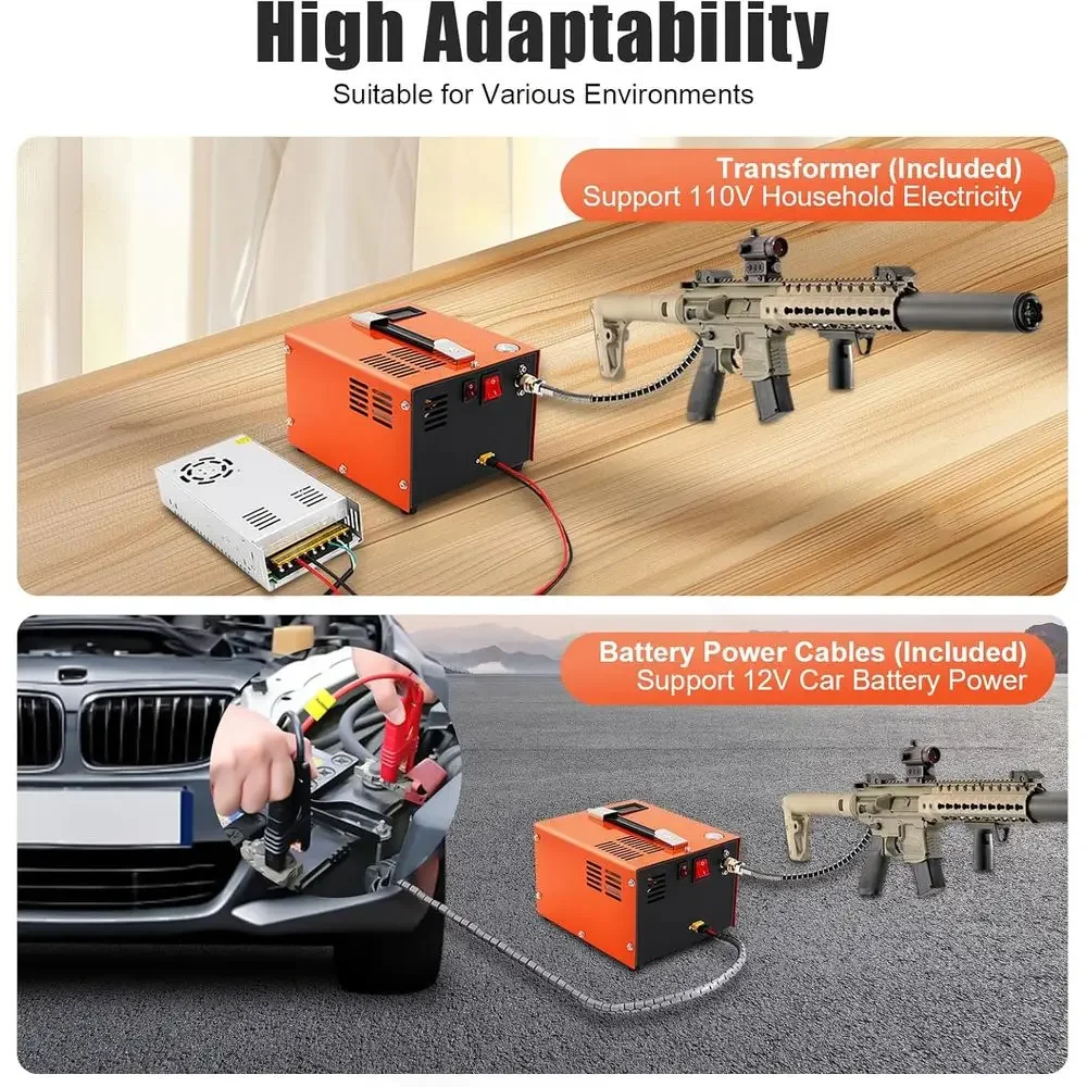 Portable 12V/110V DC Air Pump for PCP Airguns, 300Bar/4500Psi, Anhydrous, Auto Start, with Moisture and Oil Filter view 5