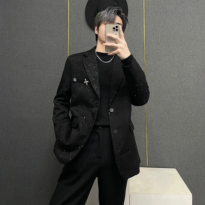 

Мужской костюм Ele Bla: Пиджак с золотым узором в горошек, повседневный, модный, молодежный, популярный, с длинным рукавом, с плоским воротником