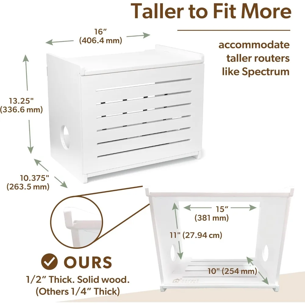 صندوق تخزين راوتر واي فاي خشبي ريفي مع حامل على الحائط وإدارة الكابلات لإخفاء المودم المزخرف