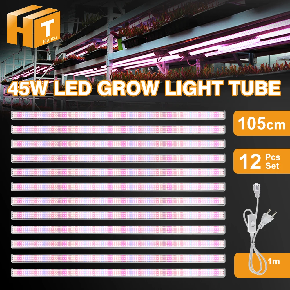 Lampada a tubo LED a spettro completo per la coltivazione, chip SMD2835, luce bianca 4000K, illuminazione supplementare IR 730nm e UV 395nm, alimentazione a tensione ampia AC100-265V, lampada per la