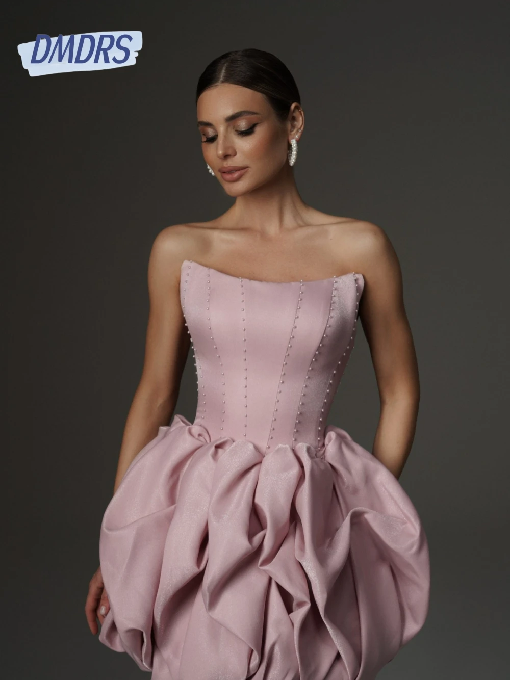 

Romantic Pearls Ruffled Evening Dress Elegant Cocktail Delicate Corset Customized Women Strapless Party Sweet Short Prom Wear