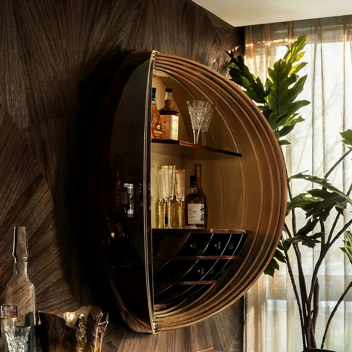 Italian light luxury solid wood wine cabinet villa home living room designer wall-mounted onion-shaped suspended side cabinet