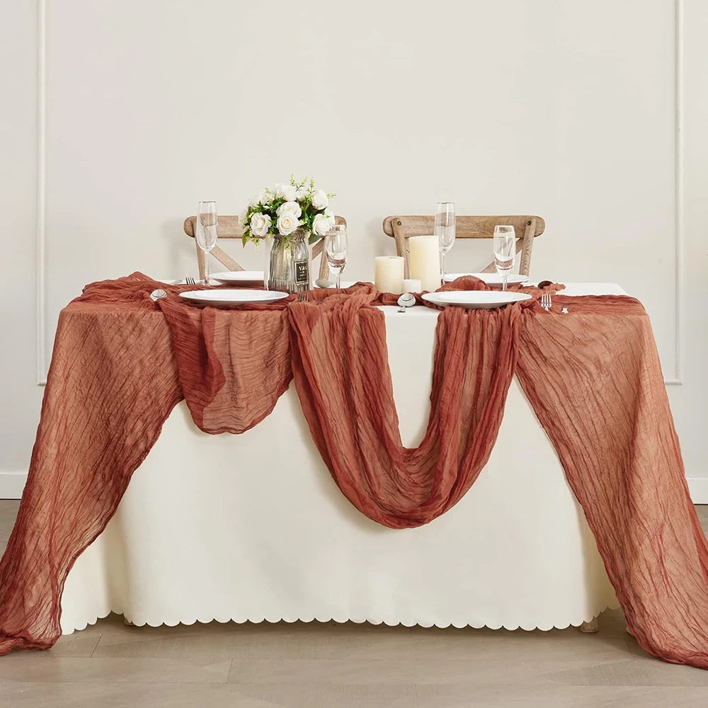 Terracotta Cheesecloth Table Runner Romantic Wedding Decor Gauze Boho Table Runner Fall Thanksgiving Bridal Shower Decorations