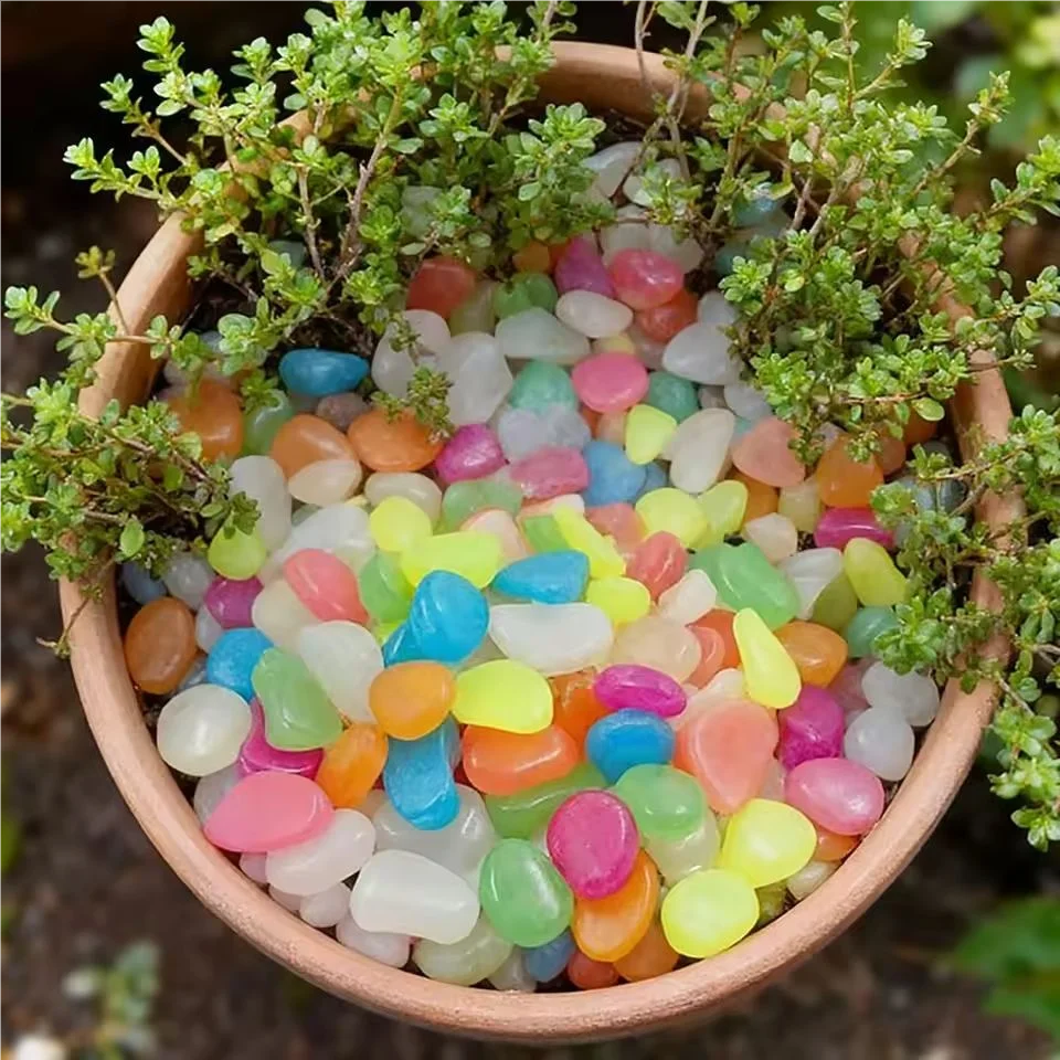 200 PCS Colorful Glow in the Dark Garden Stones Luminous Stones Waterproof Solar Powered Garden Walkway Garden Fish Tank Decor