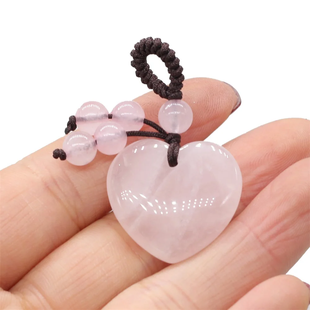 25x25mm Heart Keychain Natural Rose Quartz Opal Agate Stone Pendant MakingDIYJewelry Handbag Purse Household Charm Gift Ornament