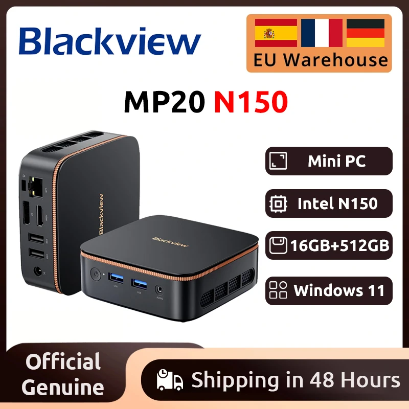 [Wereldpremière] Blackview MP20 NIEUWE Mini PC Windows 11 PC Intel N150 16 GB (Ondersteuning Max 32 GB) DDR4 512 GB SSD 4K UHD WIFI 6 BT5.2
