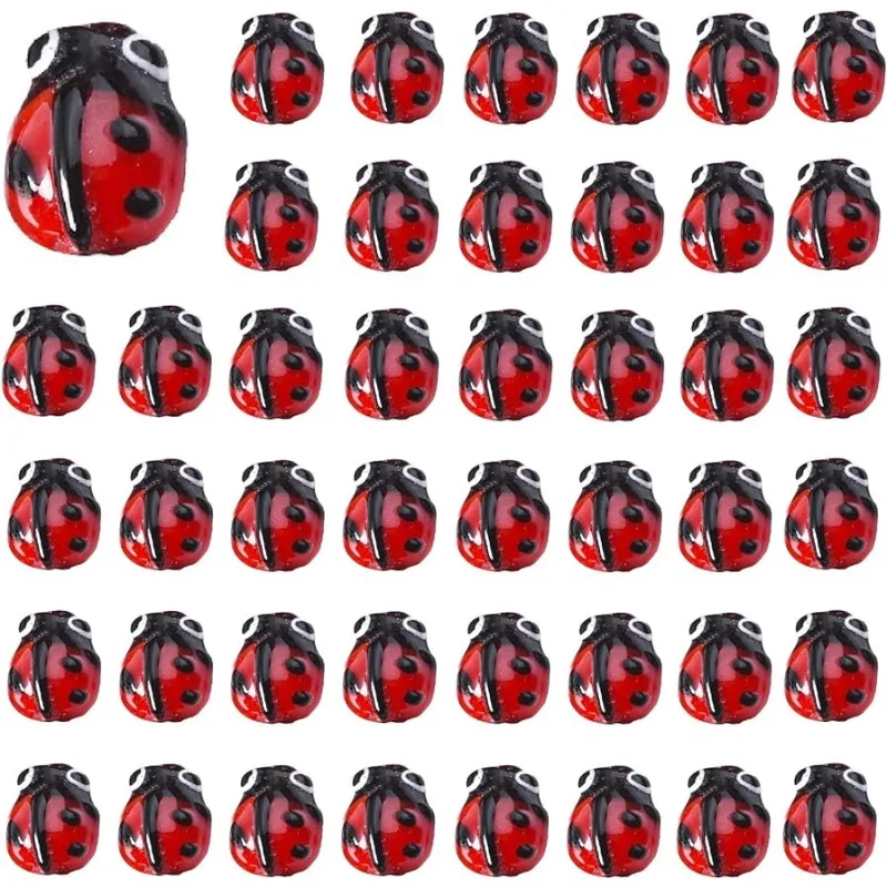 1 Box 40Pcs Ladybug Beads Ladybug Bead Bulk Red Lampwork Glass Flying Animal Insects Handmade Beaded Loose Spacer Beads