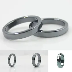 1Pc Natural Hematite Stone Rings for Women Men Fashion Flat Plain Ring Couple Jewelry Gift Wedding Christmas Lovers Rings