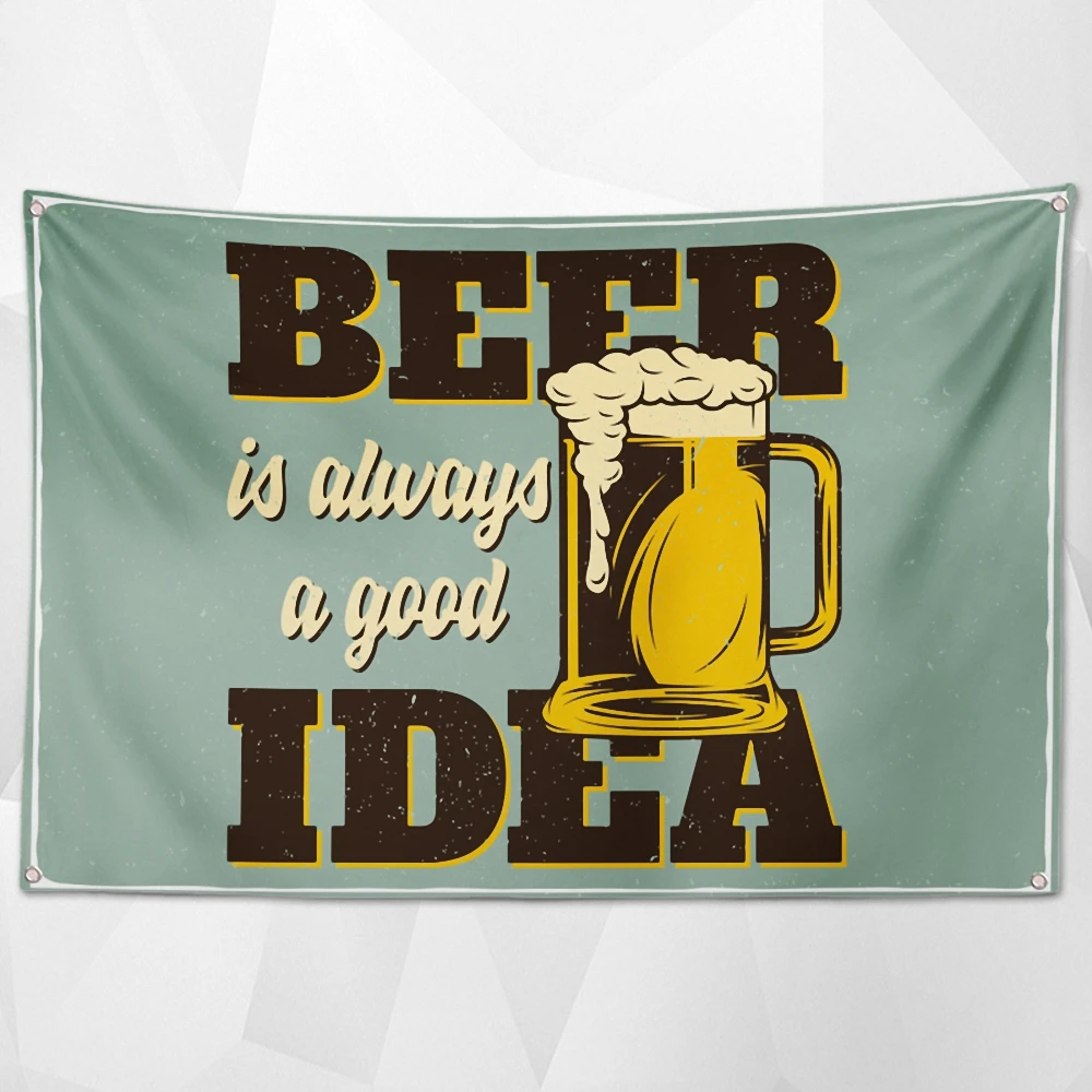 

BEER is alwags a good IDEA Posters Canvas Painting Wall Chart Mural Cocktail Party Beer Festival Decor Banner Wall Hanging Flag