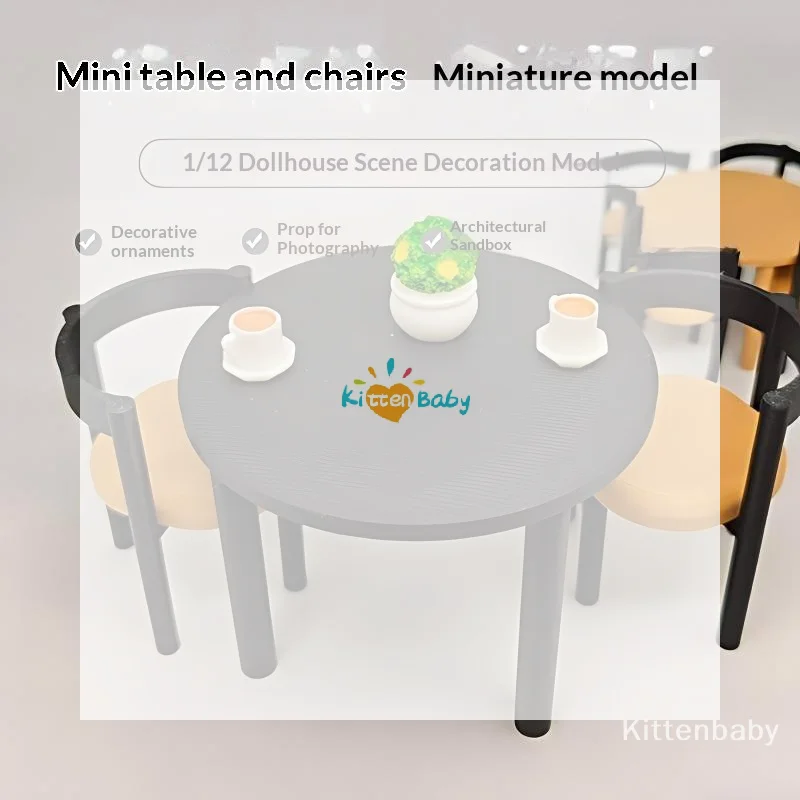 

1Set 1/12 Miniature Round Dining Table Chair Set Dollhouse Furniture Miniature Kitchen Table Chairs Micro Scene Decor DIY Crafts