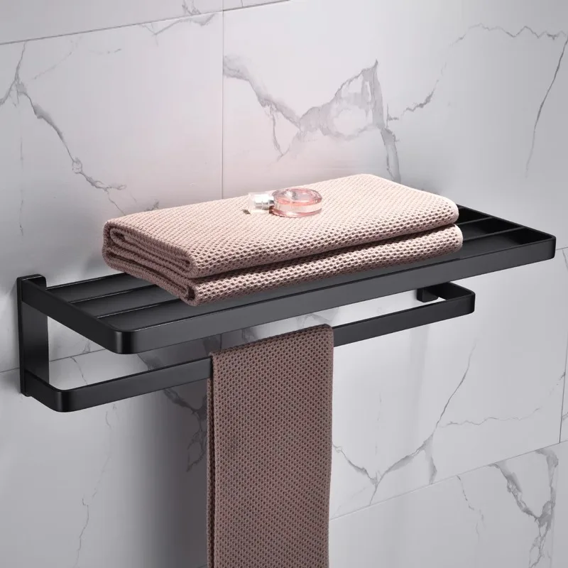 High-end bathroom all-copper solid matte black bath towel rack towel rack bathroom bathroom hardware pendant