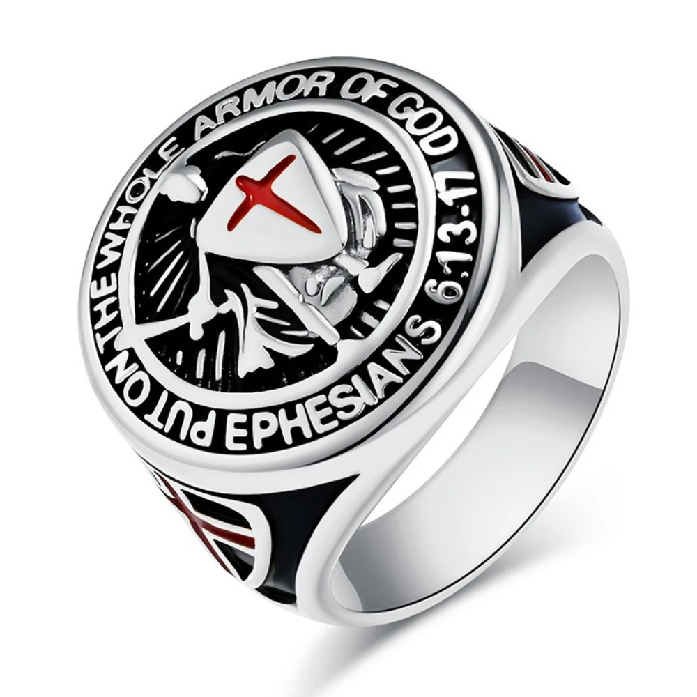 Retro Templar Shield Cross Titanium Steel Ring Men's Cross Crusade Legion Rings Religious Talisman Men's Inspiration Gifts
