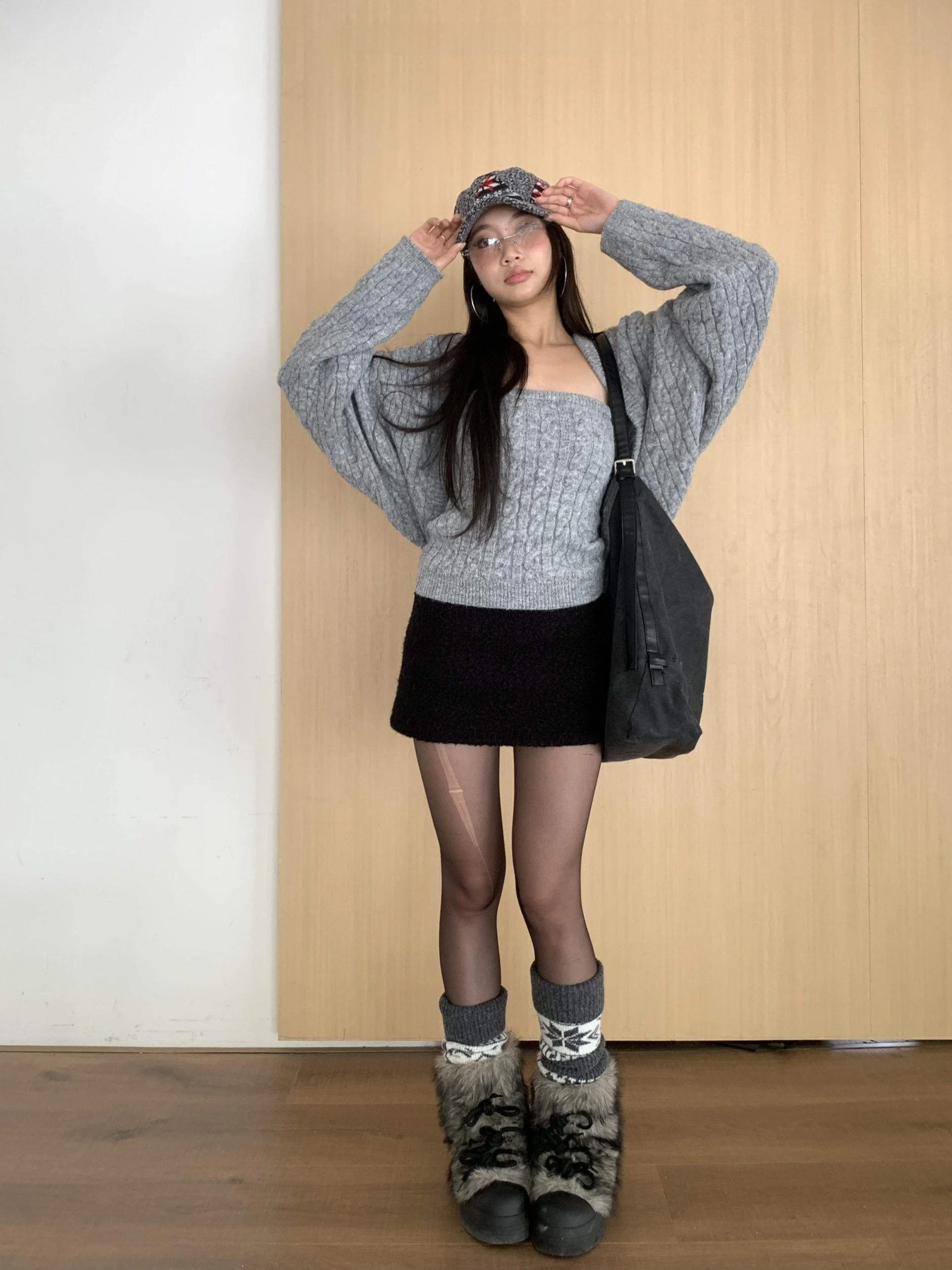 

Fortunee Autumn Winter Woolen A-Line Skirt Women's Cact Size Slimming Versatile Bla ort Skirt Commute Sle