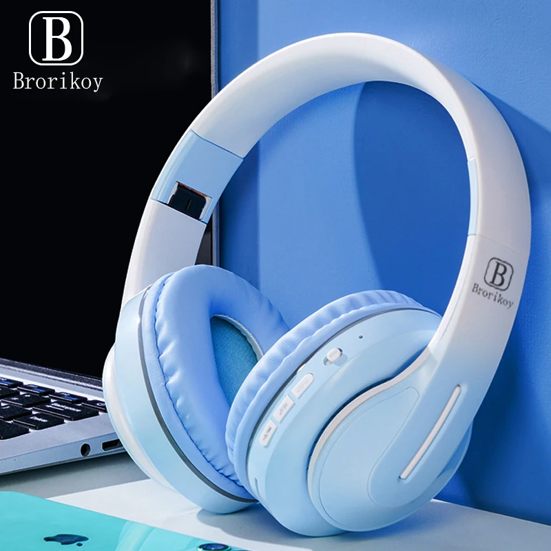 Wireless Bluetooth Headphone Gradient Color Music Headset LED Light With Mic Gamer Earphone Kids Christmas Gifts Mobile Tablet