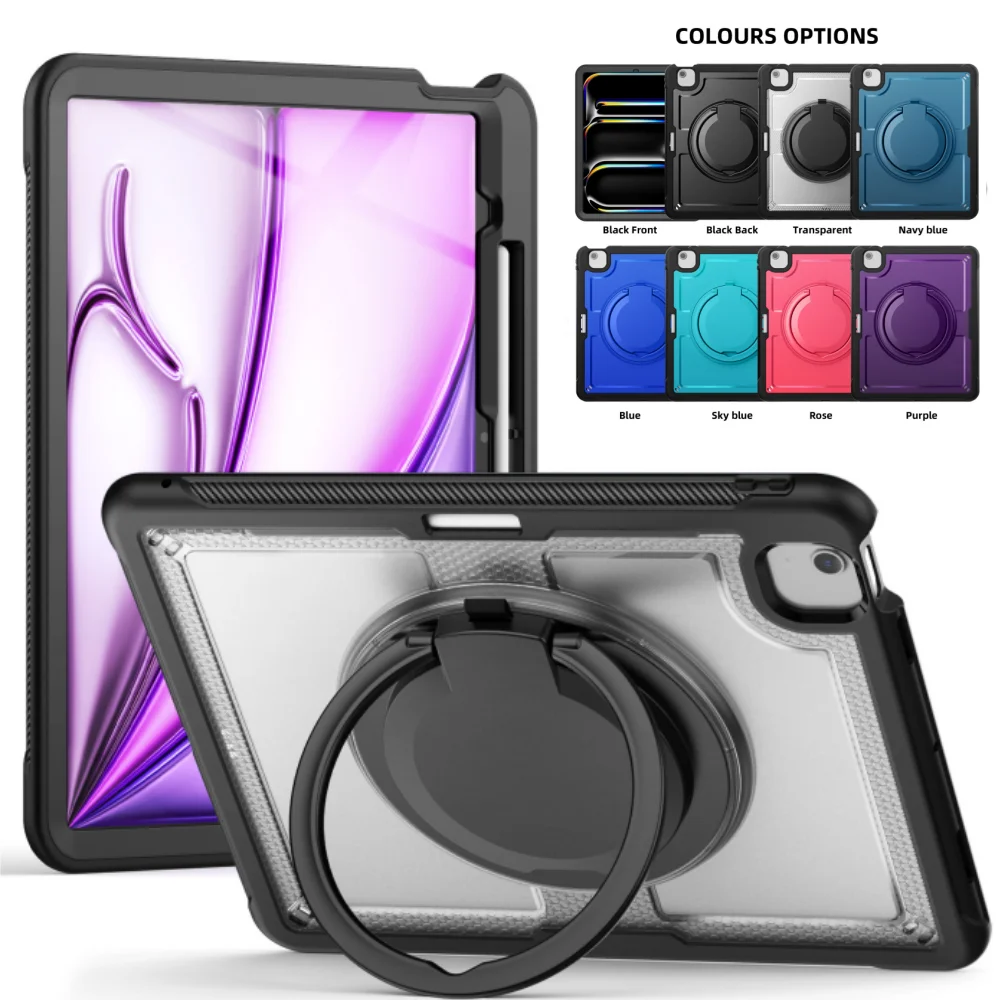 حافظة شديدة التحمل لجهاز iPad Air 13 2024 2025 M3 M2 مقاس 13 بوصة 360 ° حامل معصمه دوار غطاء لوحي مقاوم للصدمات مع فتحة قلم #1