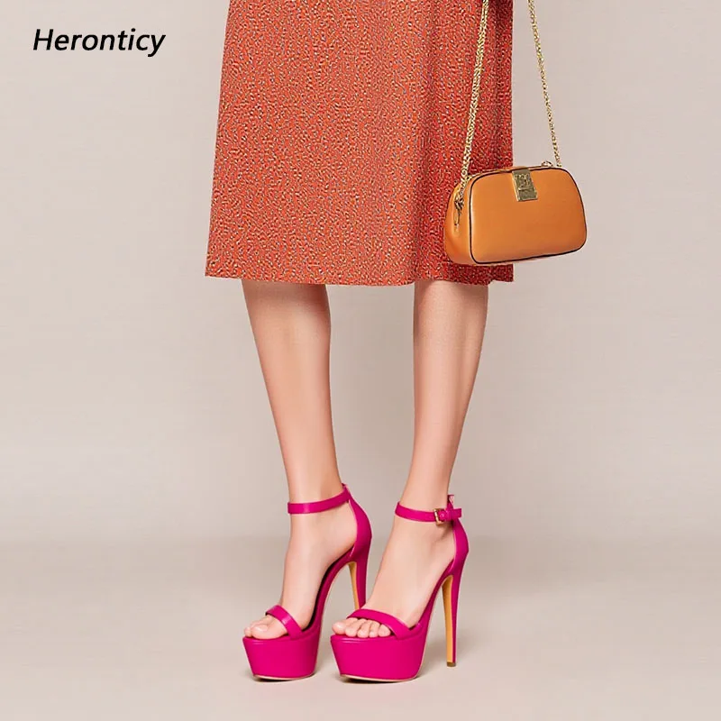 

Heronticy/женские сандалии ручной работы с ремешком на щиколотке, с круглым носком, на тонком высоком каблуке, красивая вечерняя обувь цвета фуксии, женские размеры США 5-20