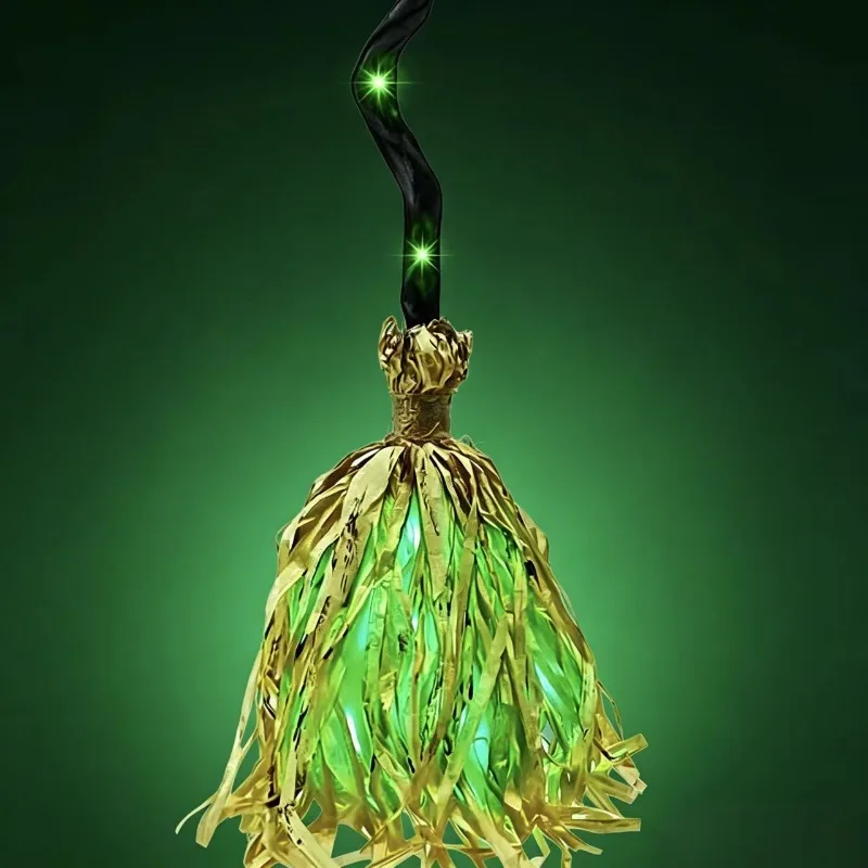 Halloween Light Up Witch Broomstick Outdoor Garden Decoration Creepy Glowing Broom Prop for Yard Lawn Porch Haunted House