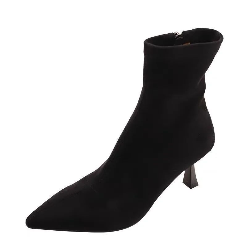 Comemore szpiczasty nosek polarowe damskie skarpety buty modne boczne zamki buty jesienno-zimowe szpilki damskie Morder krótkie botki