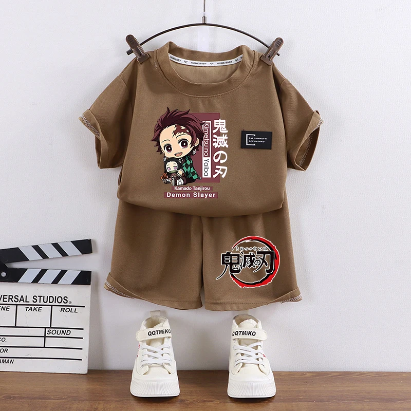 Комплект-из-футболки-и-шорт-demon-slayer-для-мальчиков-и-девочек-летний-с-коротким-рукавом-в-стиле-аниме-модная-одежда