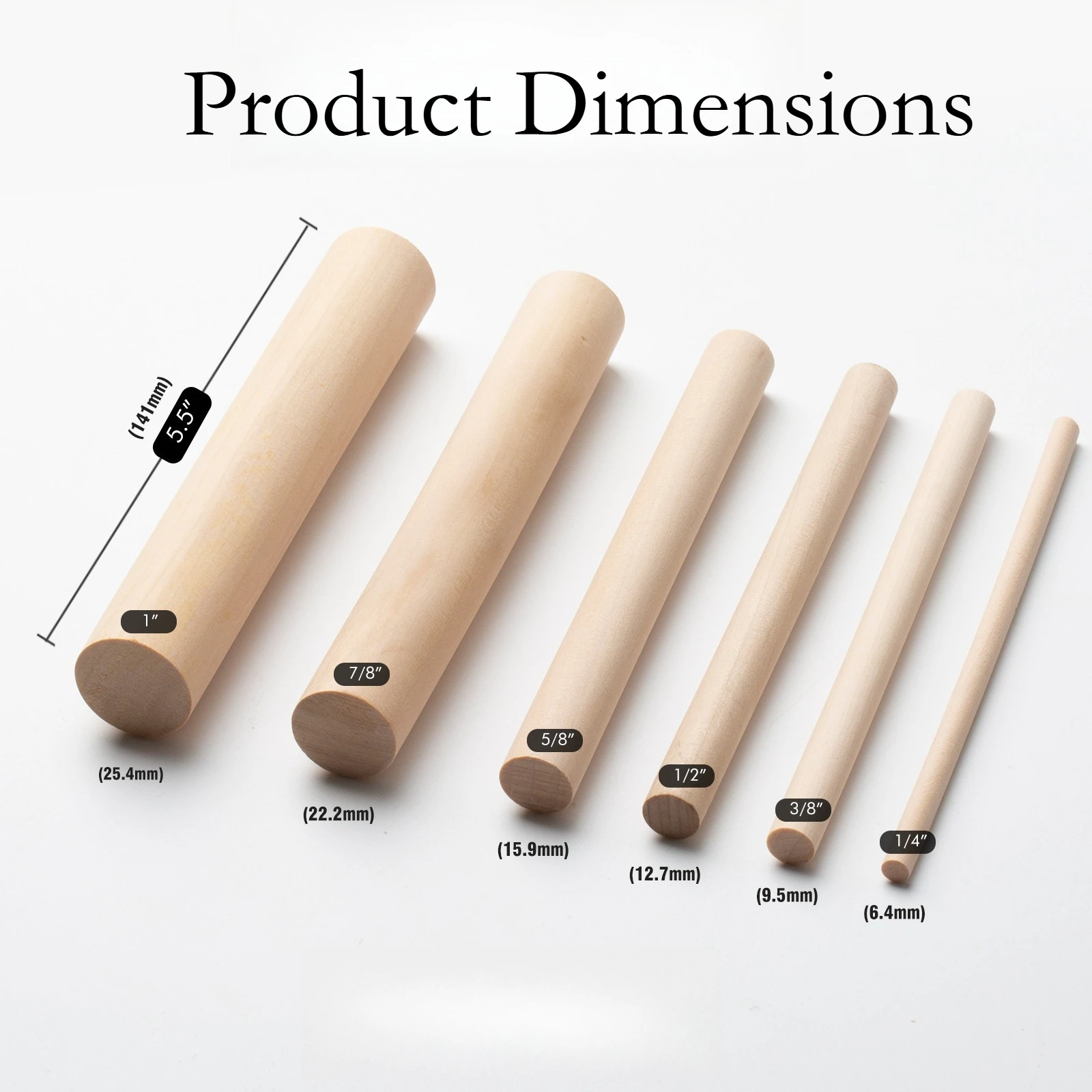 6 Piece Round Wooden Rod Set for Copper Aluminum Metal Wire Wrapping Quick Coil Making DIY Jewelry Craft Tool Gift