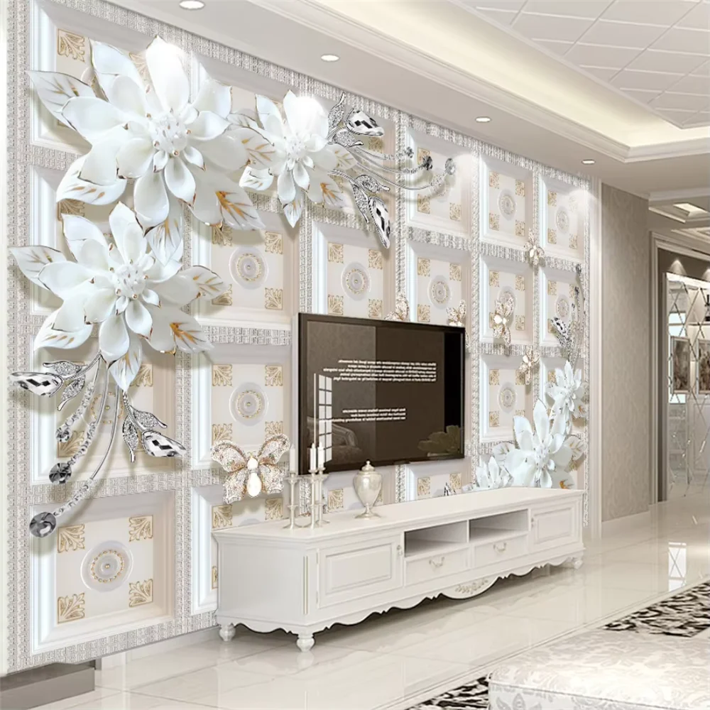 Custom 3D Stereo Luxury Gold European Jewelry Wall Sticker - Living Room Mural TV Background Photo Wallpaper