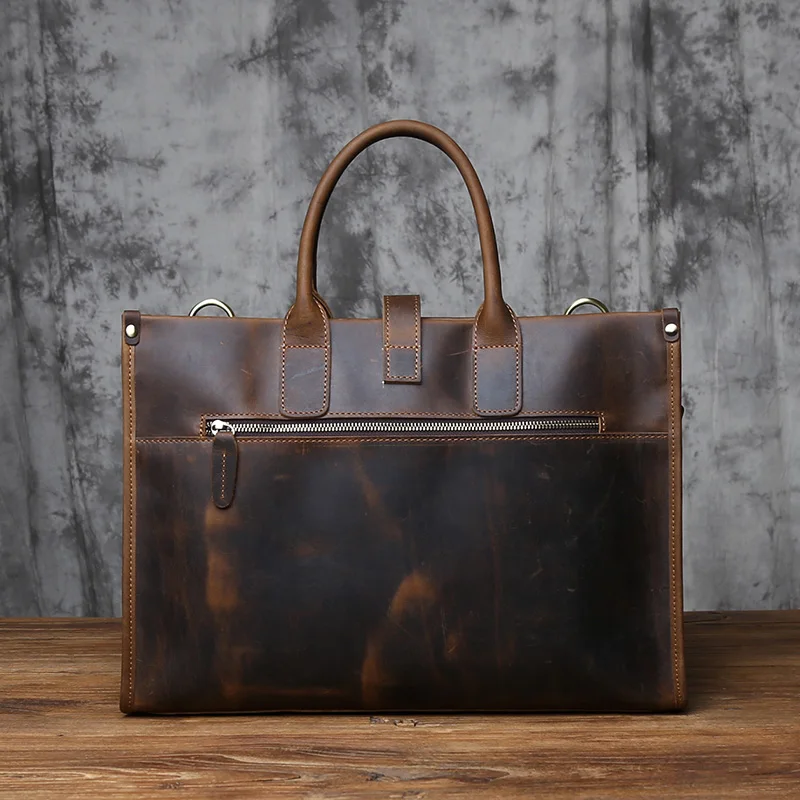 Nzpj Vintage Echt leder Herren Aktentasche natürliche Rindsleder Handtasche verrückte Pferd Leder Computer tasche lässige Umhängetasche – Detail 6
