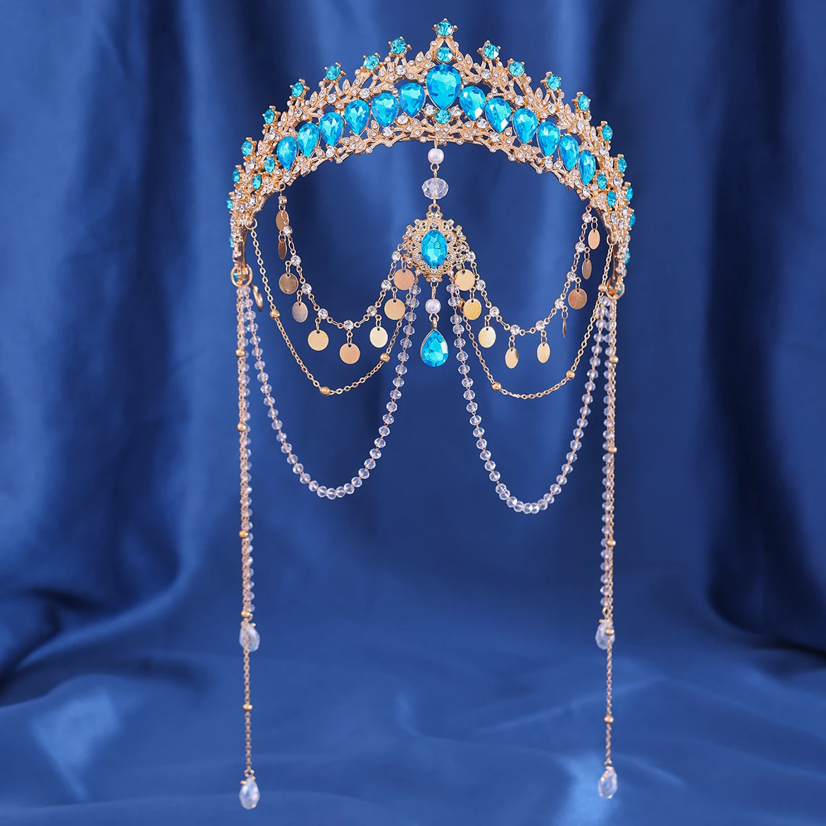 Fashion Gold Silver Color Tassel Tiara Crown For Wedding Hair Accessories Crystal Rhinestone Forehead Party Gift Princess Diadem image 4