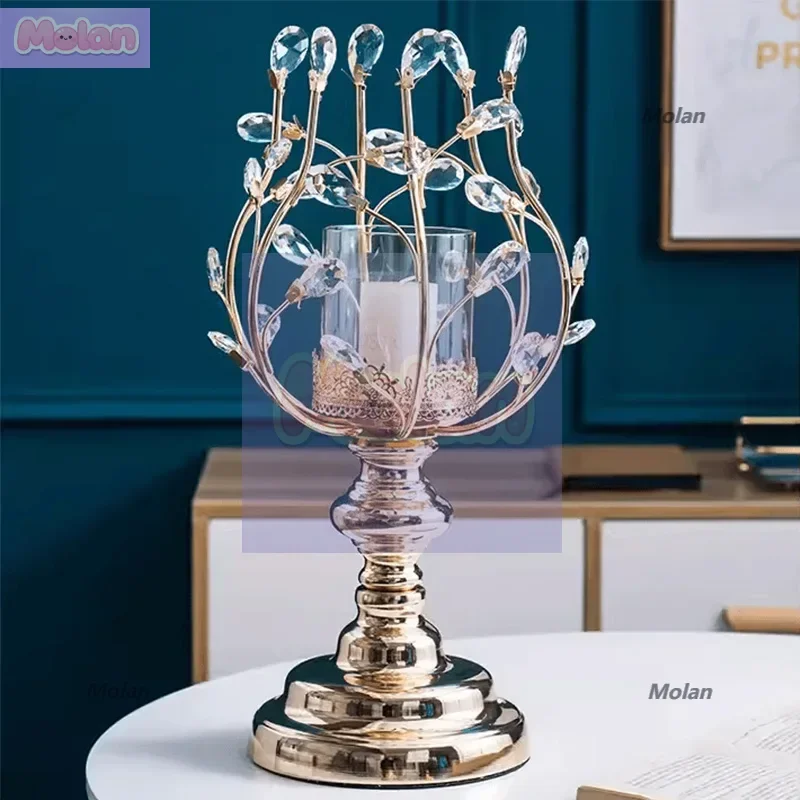 

European Western dining table candle holder ornament light luxury crystal flower branch modeling candle dinner props romantic