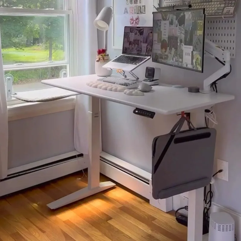 Beige Electric Standing Desk 5 48×24 Inches, Adjustable Height Desk Stand Up Desk, Sit Stand 3 Memory Presets