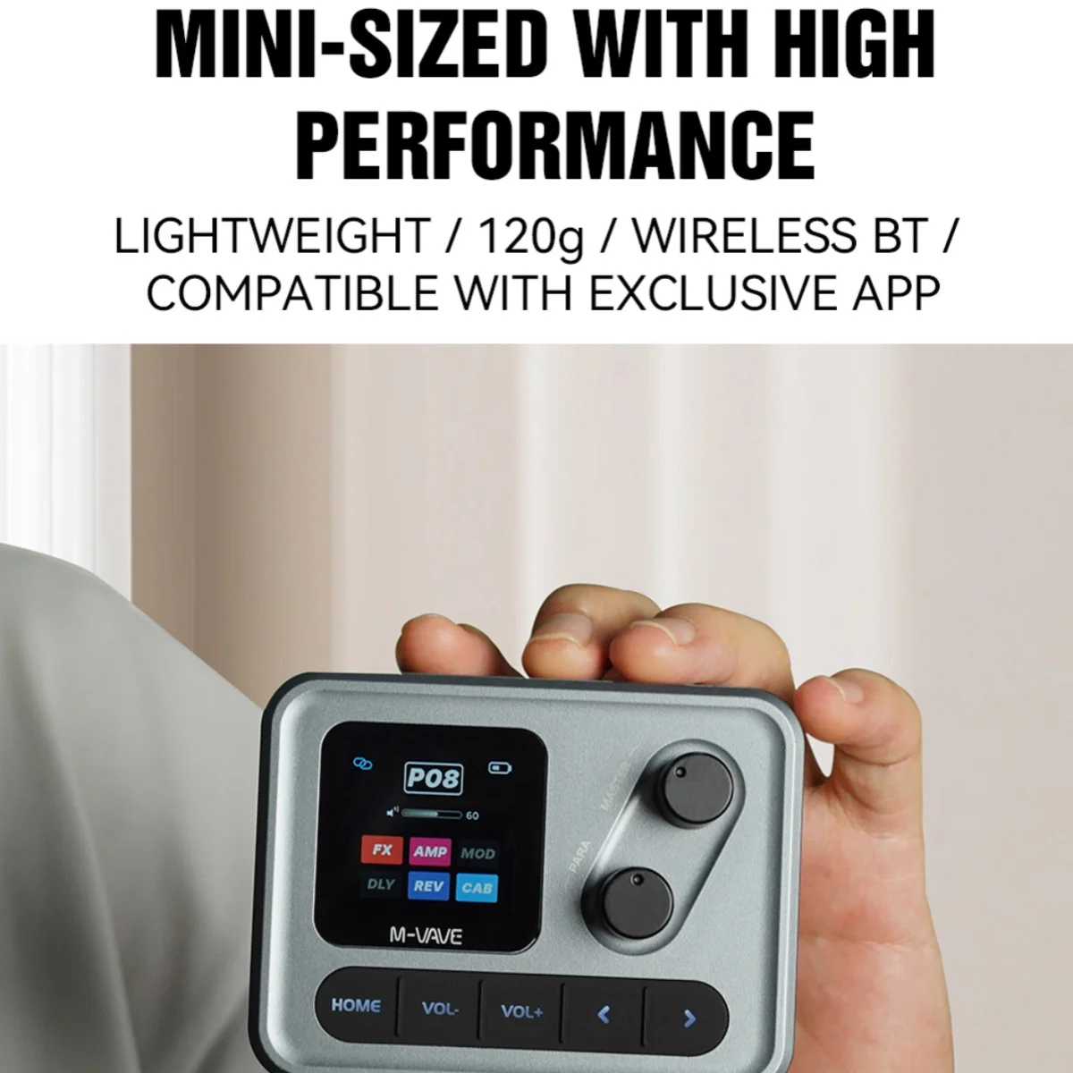 M-VAVE ポケットアンプ ミニギタープロセッサー 1.54インチHDスクリーン搭載 Bluetooth/アプリ制御/100種類以上のエフェクト、Type-C/ギター/ベース録音用