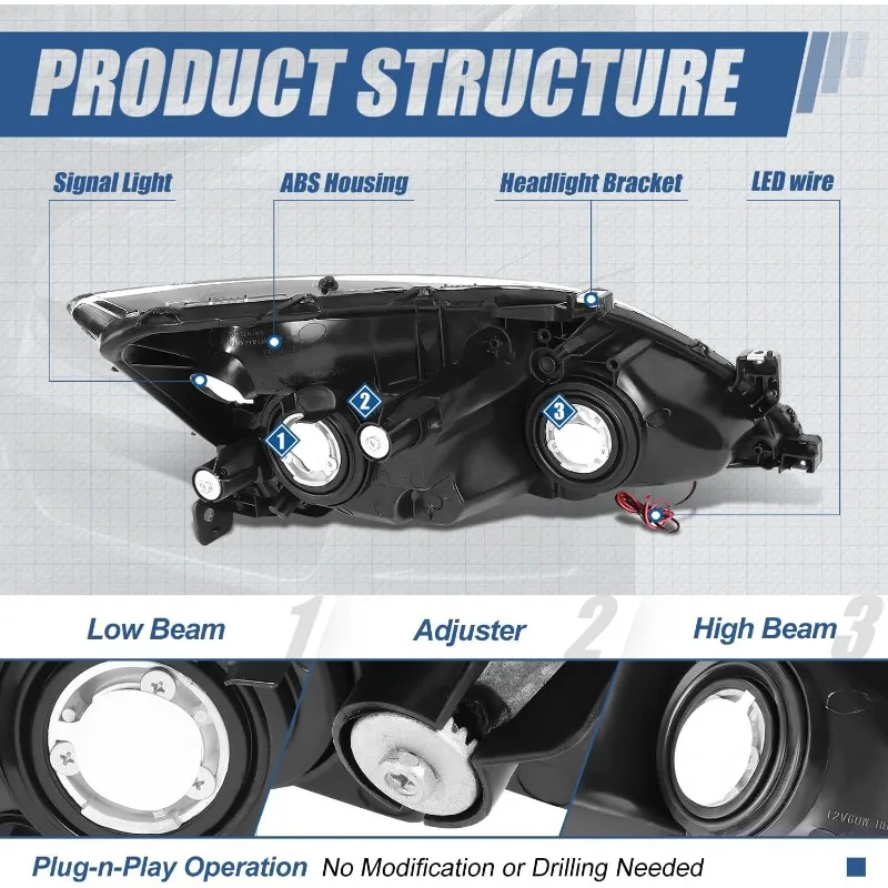 Conjunto de faróis LED DRL de dinastia automática compatível com 03-07 Accord 7a geração UC1