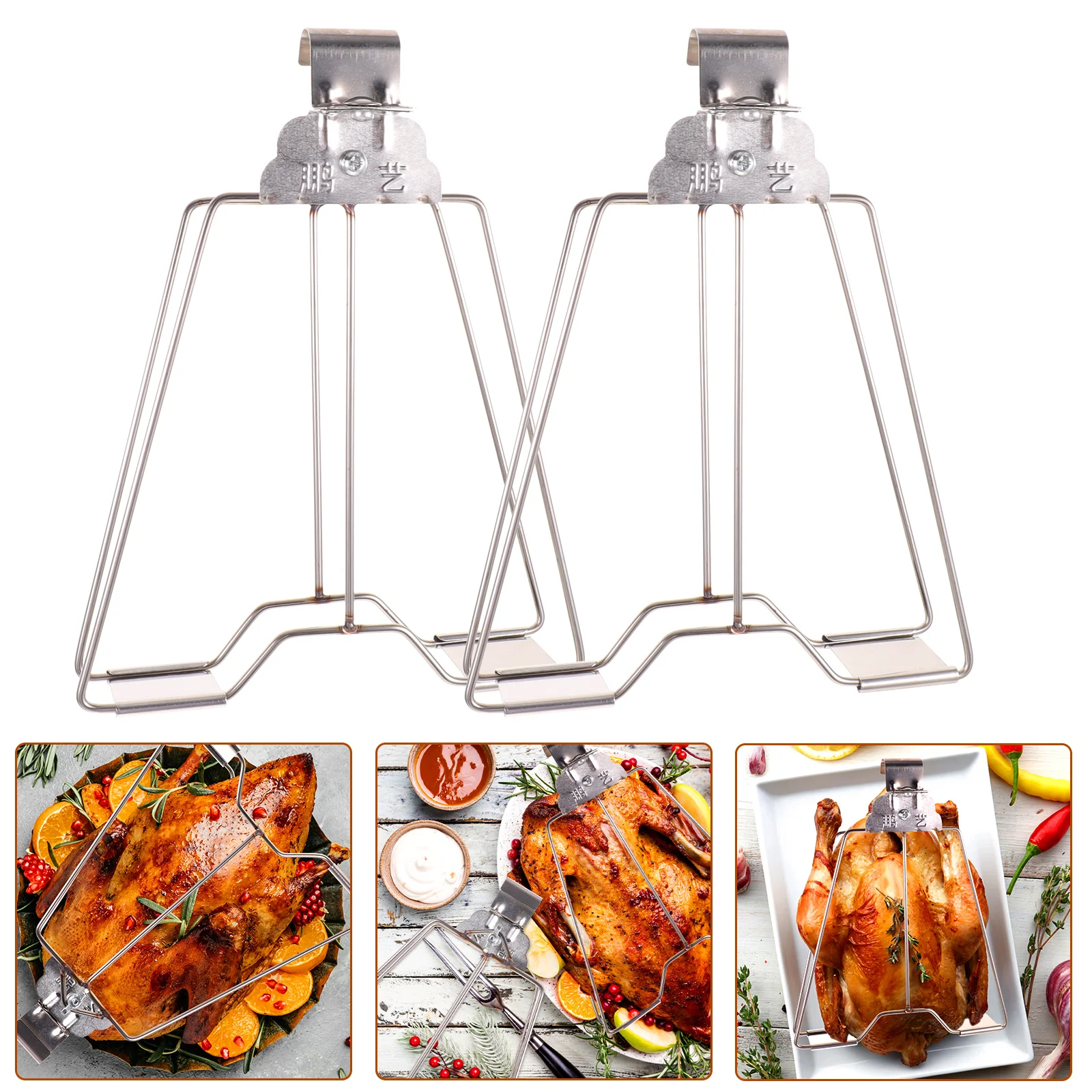 

2 Pcs Roast Duck Clip Chicken Grill Holder Multifunctional Clamp Barbecue Multipurpose Stainless Steel Convenient Hanging Clips