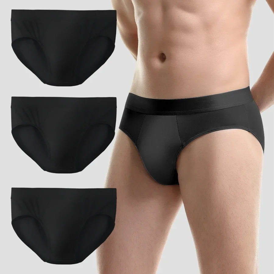 3PCSIce silk underwear, men's trunks, U-shaped large-space antibacterial crotch, summer large-size sports comfortable breathable