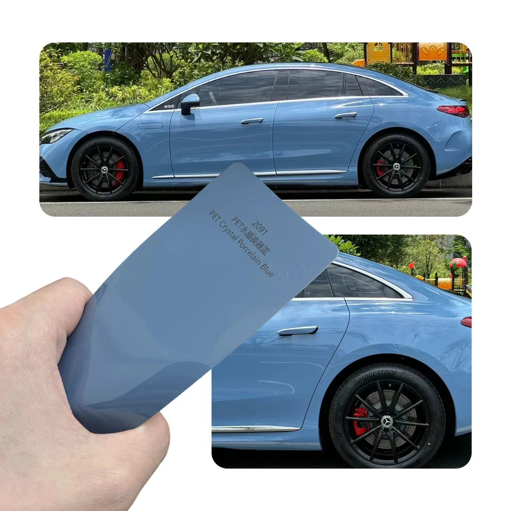 

Gloss Crystal Deep Blue Car Vinyl Wrap Self Adhesive Air Release Bubble Free Full Body Color Change Sticker 1.52x18m