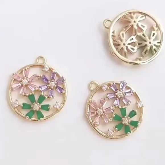 14K Gold Inlaid Colored Zircon Series Flower Rainbow Eye Pendant DIY Earrings Necklace Jewelry Charm Pendant K453