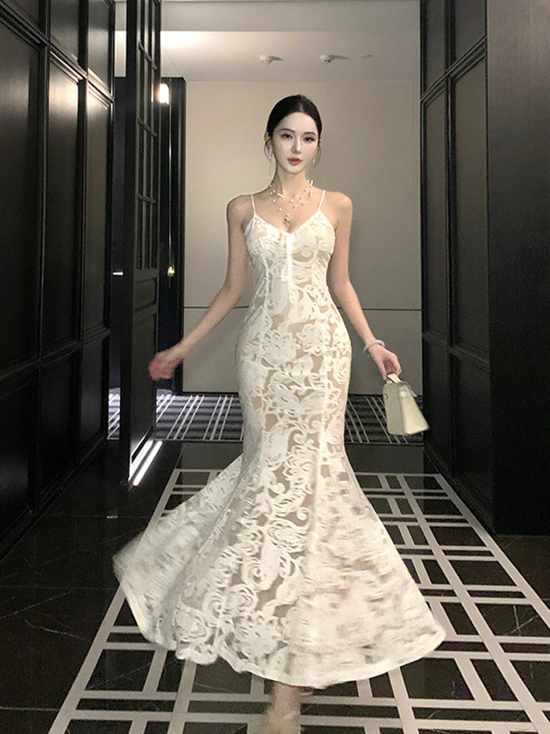 

Ele Lace Bridesmaid Dr Women's Luxury Sensation Gown Evening Par Tailored Bodycon Fi Tail Long Skirt Soft Breathable