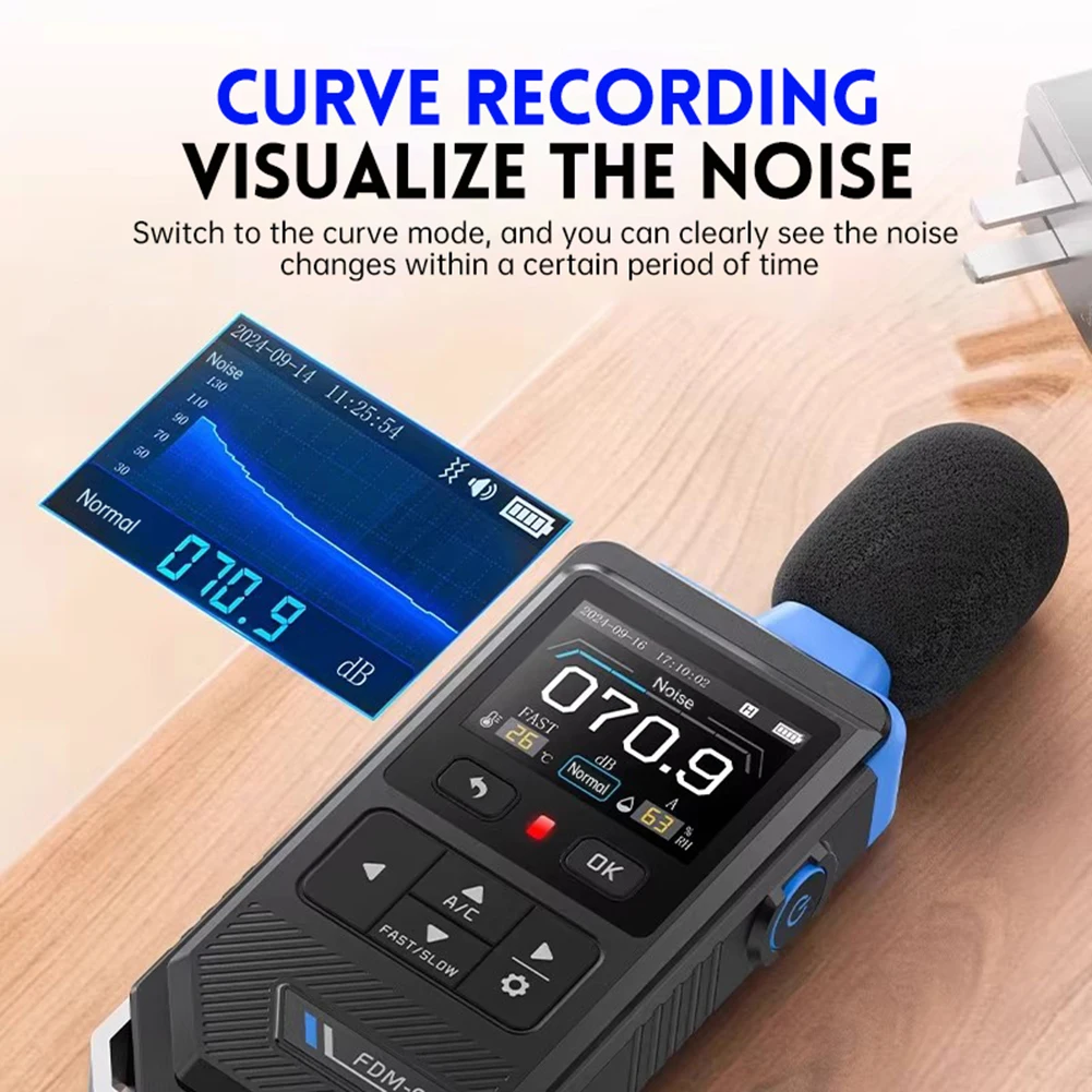 Разрешение для мониторинга домашнего окружающей среды 0,1 дБ Измерение децибел A C Устройство для взвешивания Регулируемая яркость 5-100