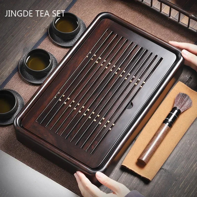 Black Ebony Tea Tray Household Solid Wooden Tea Tray Drainage Water Storage Tea Board Chinese Tea Table Decor Home Accessories