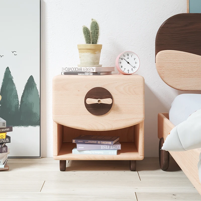 Mesita de noche con diseño de molino de viento para niños, mueble de madera maciza con cajones de dibujos animados para habitación de niñas