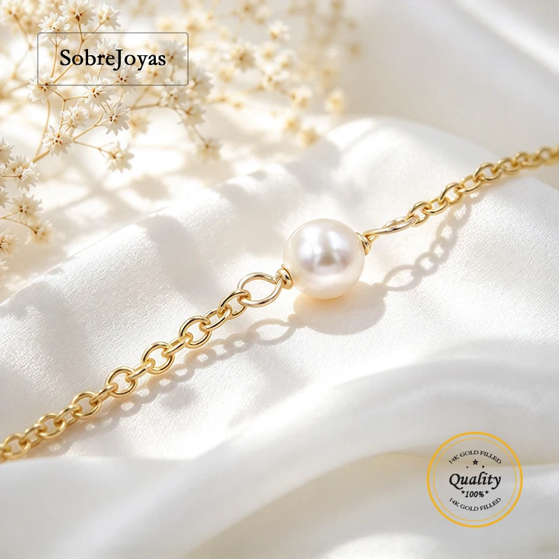 14K Gold Filled White Pearl Beaded Chain 1 Meter DIY Necklace Unfinished Bulk Jewelry-Making Chain