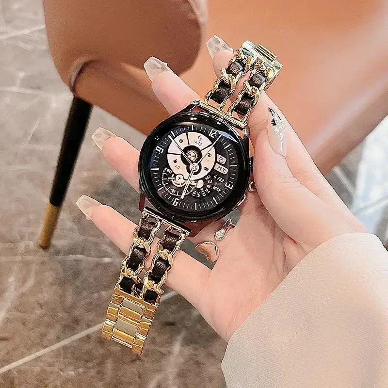 20 مللي متر/22 مللي متر الفرقة لساعة سامسونج جالاكسي 6/5 برو/4/كلاسيك/أكتيف 2 جلد فاخر + سوار معدني ساعة هواوي GT2-2e-3 برو حزام #4