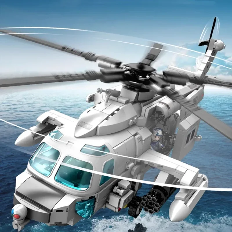 SEMBO BLOCK Z-20 model helicopter brick ornaments military series novelty toys DIY assembly gift collection for boy and children